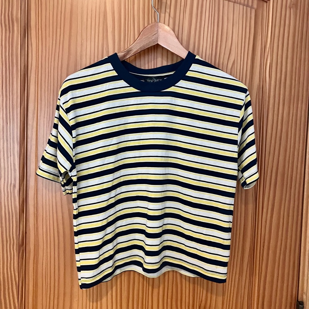 Topshop Yellow and Navy Striped Crop Top